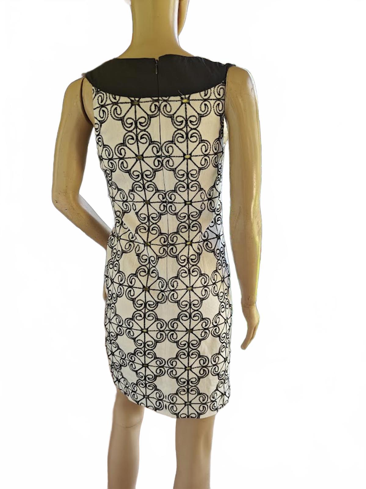Black and White Linen Blend Sheath Dress