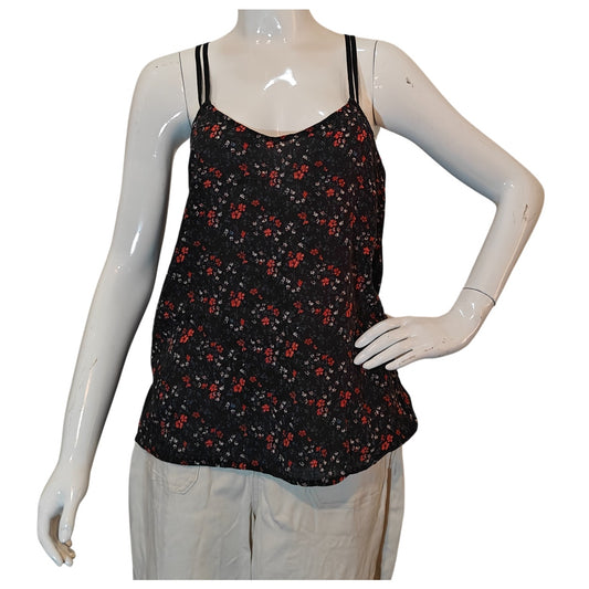 Black Floral Spaghetti Strap Tank Top