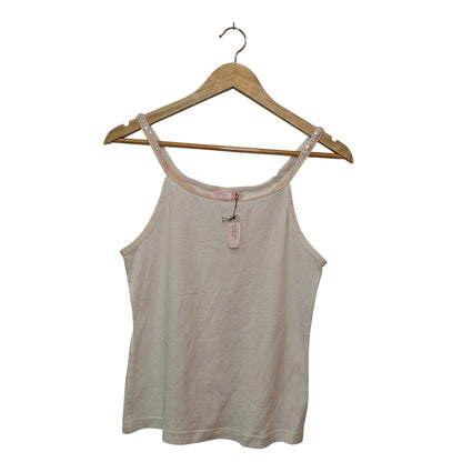 White Sequin Trim Tank Top
