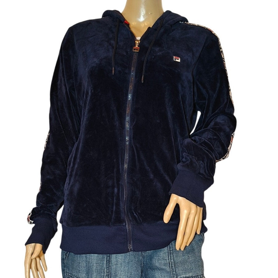 Navy Velour Zip-Up Hoodie