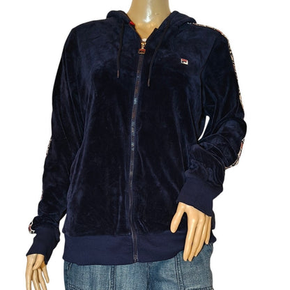 Navy Velour Zip-Up Hoodie