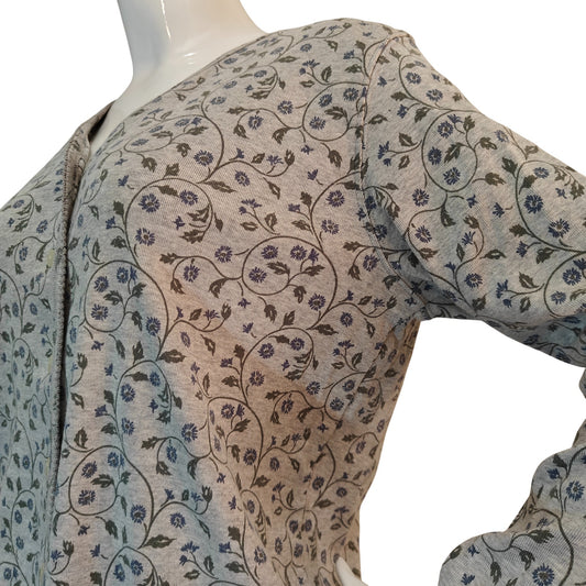 Gray Floral Print Button Front Cardigan
