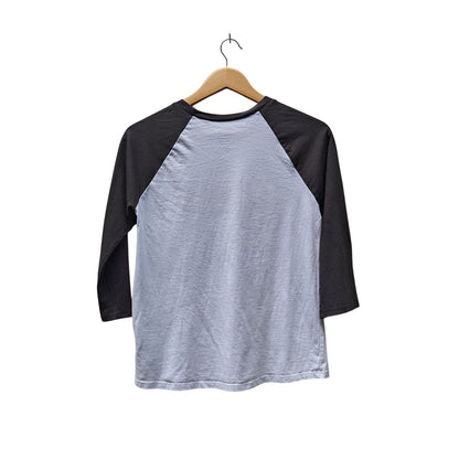 Gray and White Raglan Baseball Tee with Logo Graphic