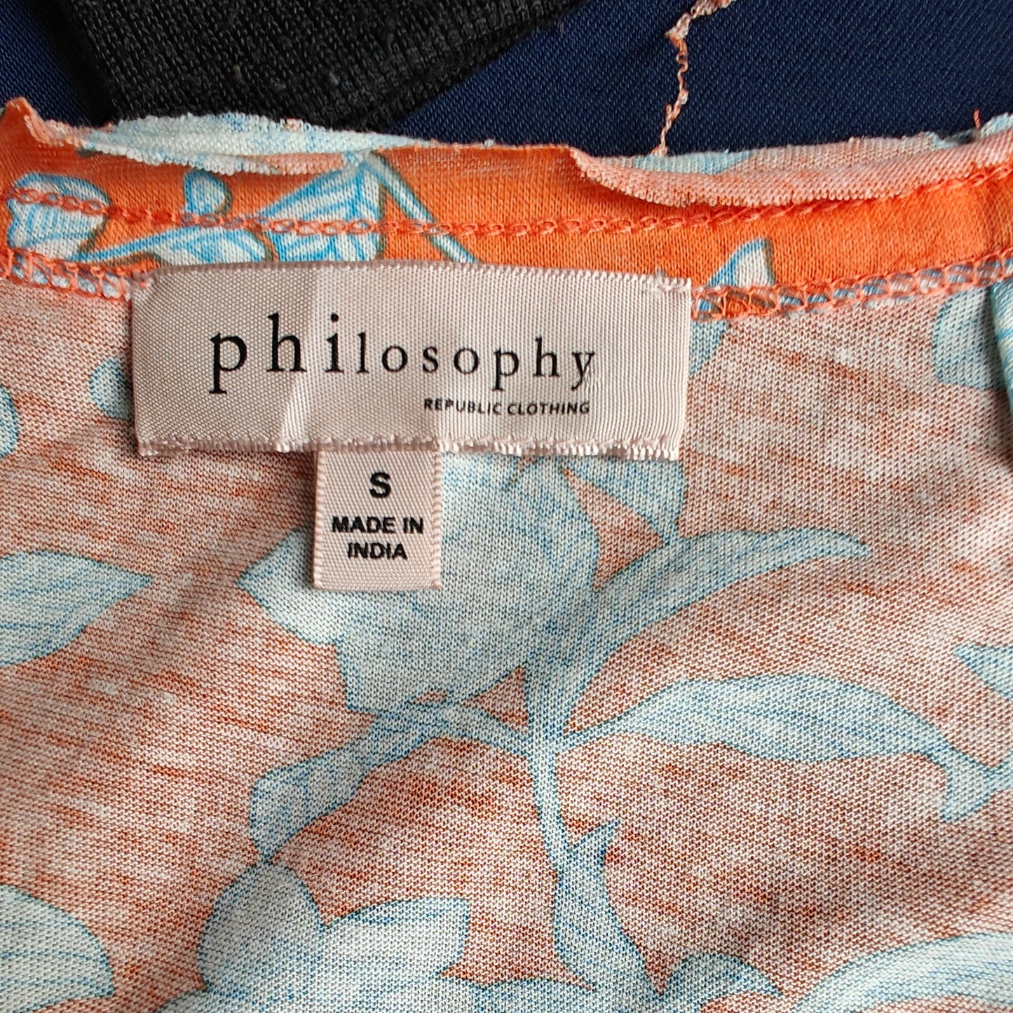 Orange and Blue Floral V-Neck Blouse