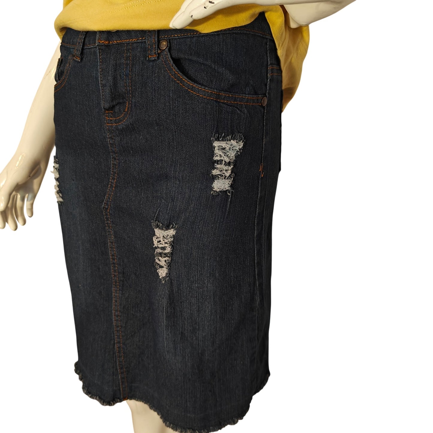 Distressed Denim Pencil Skirt