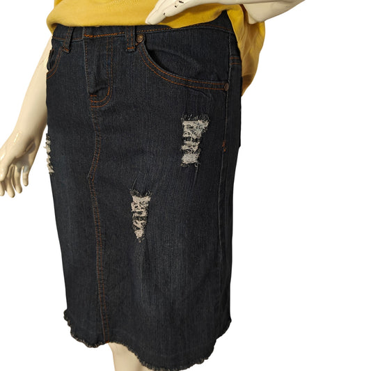 Distressed Denim Pencil Skirt