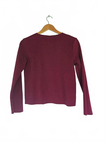 Burgundy Graphic Sweater with Kawaii Bunny
