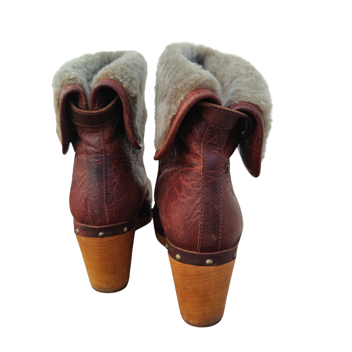 Red Leather Shearling Clog Ankle Boots