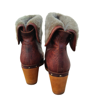 Red Leather Shearling Clog Ankle Boots
