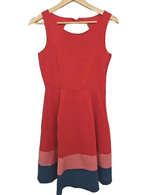 Red Fit & Flare Color Block Dress