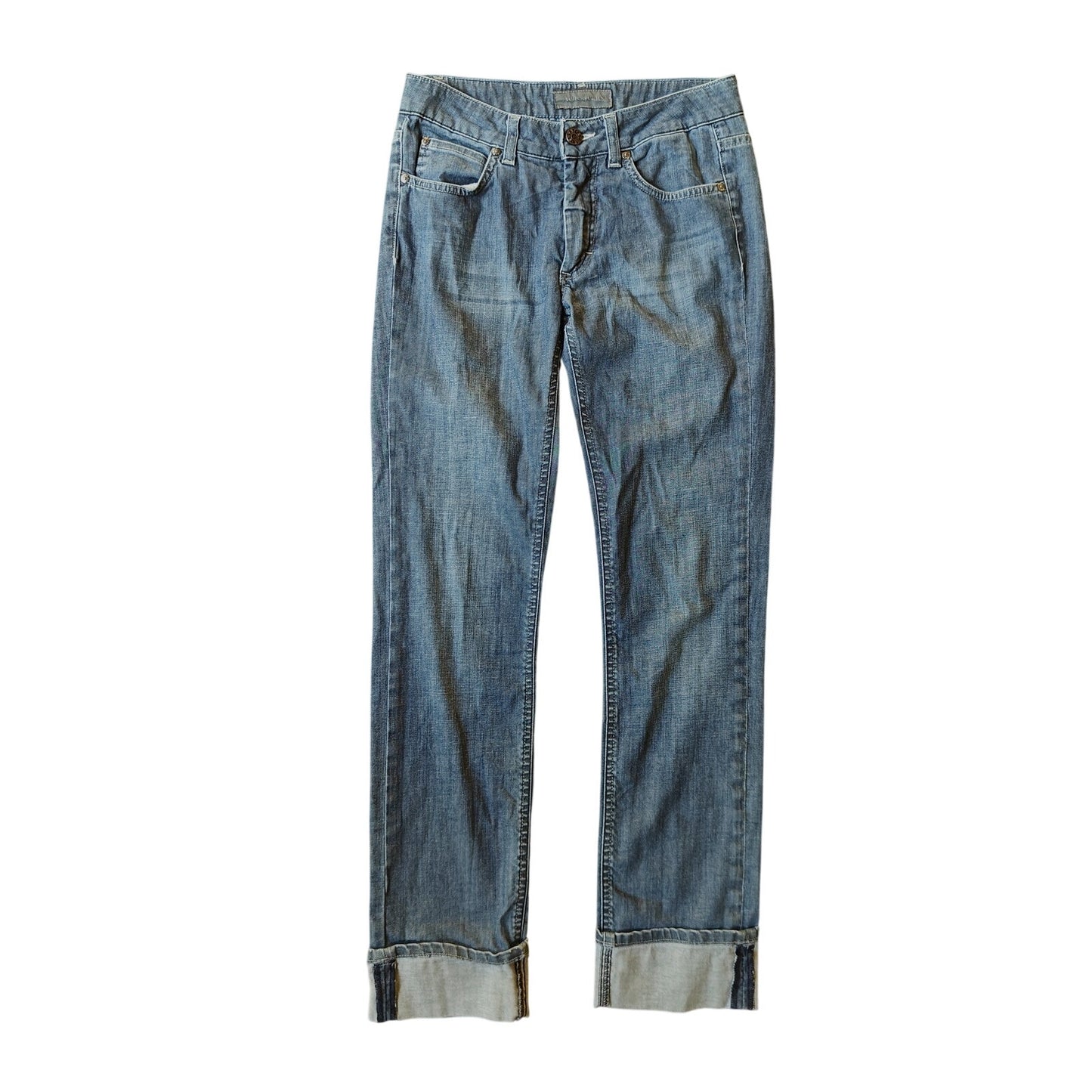Slim Denim Cuffed Ankle Blue Wash Jeans