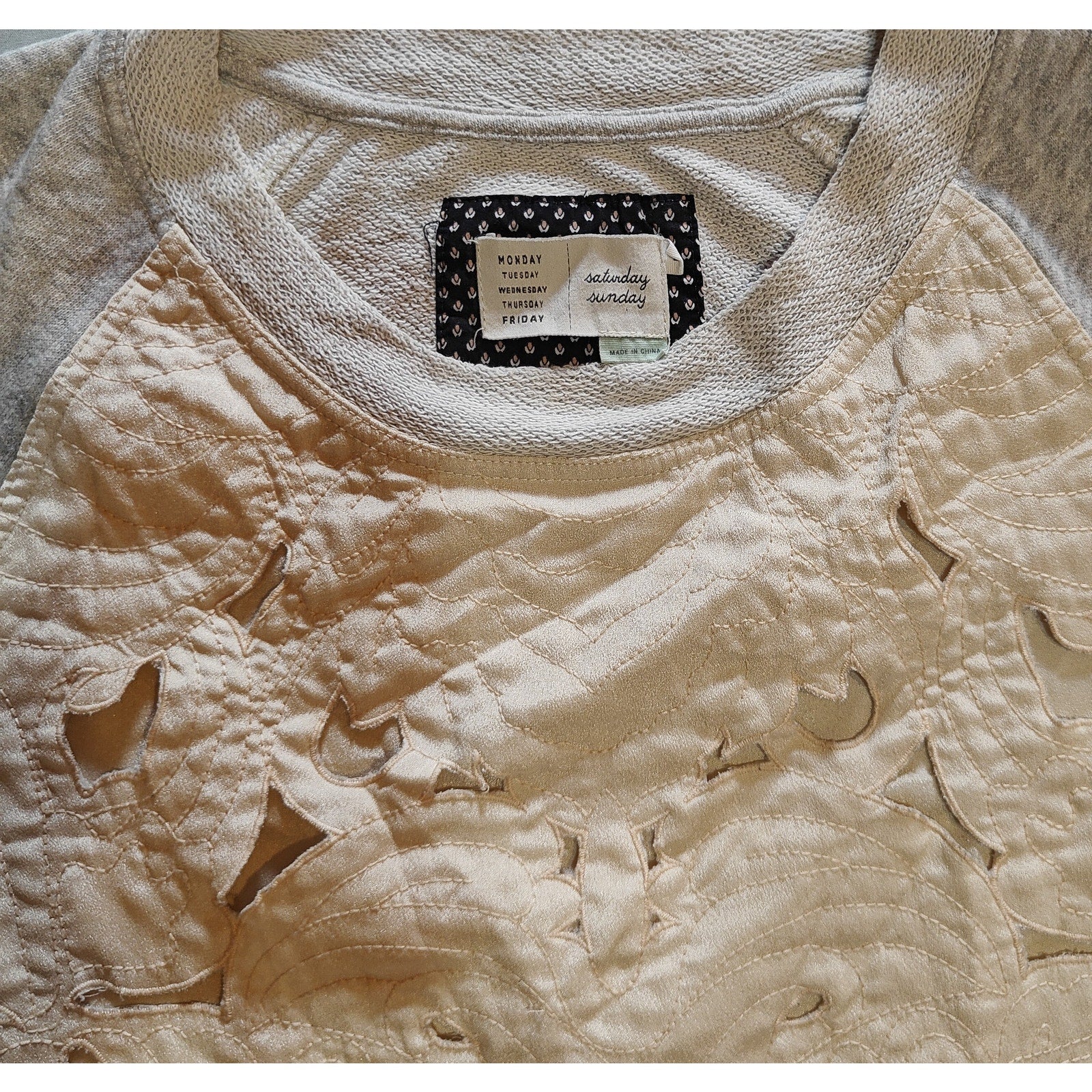Beige Quilted Embroidered Cutout Short-Sleeve Top