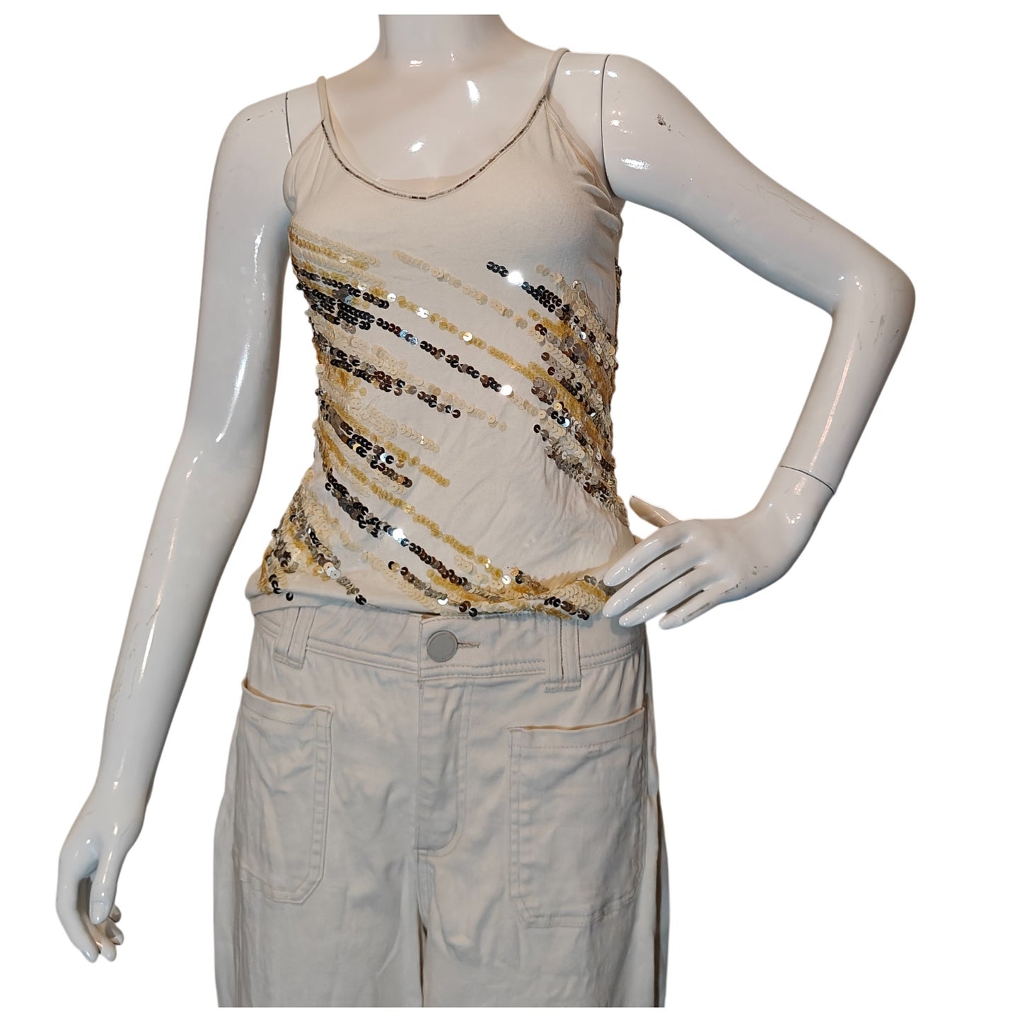 Sequin White and Gold Cami
