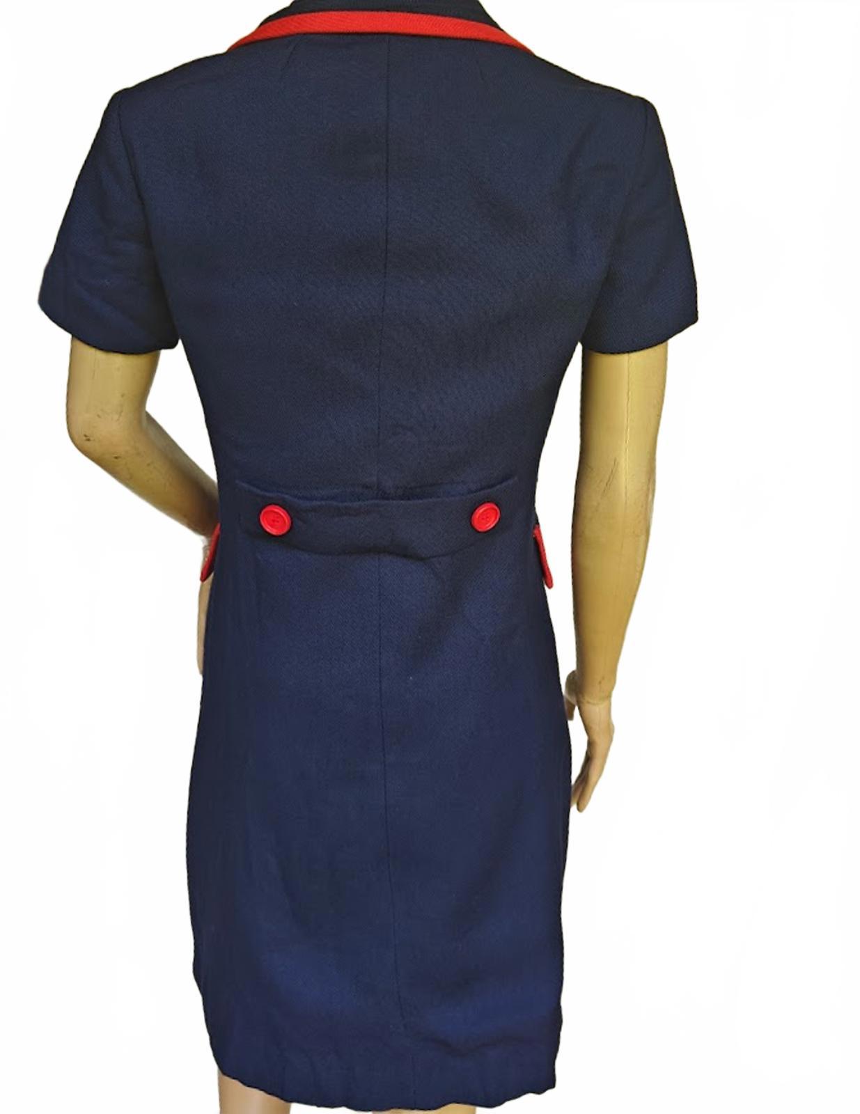 Blue and Red Vintage 60s Double Breasted Dress