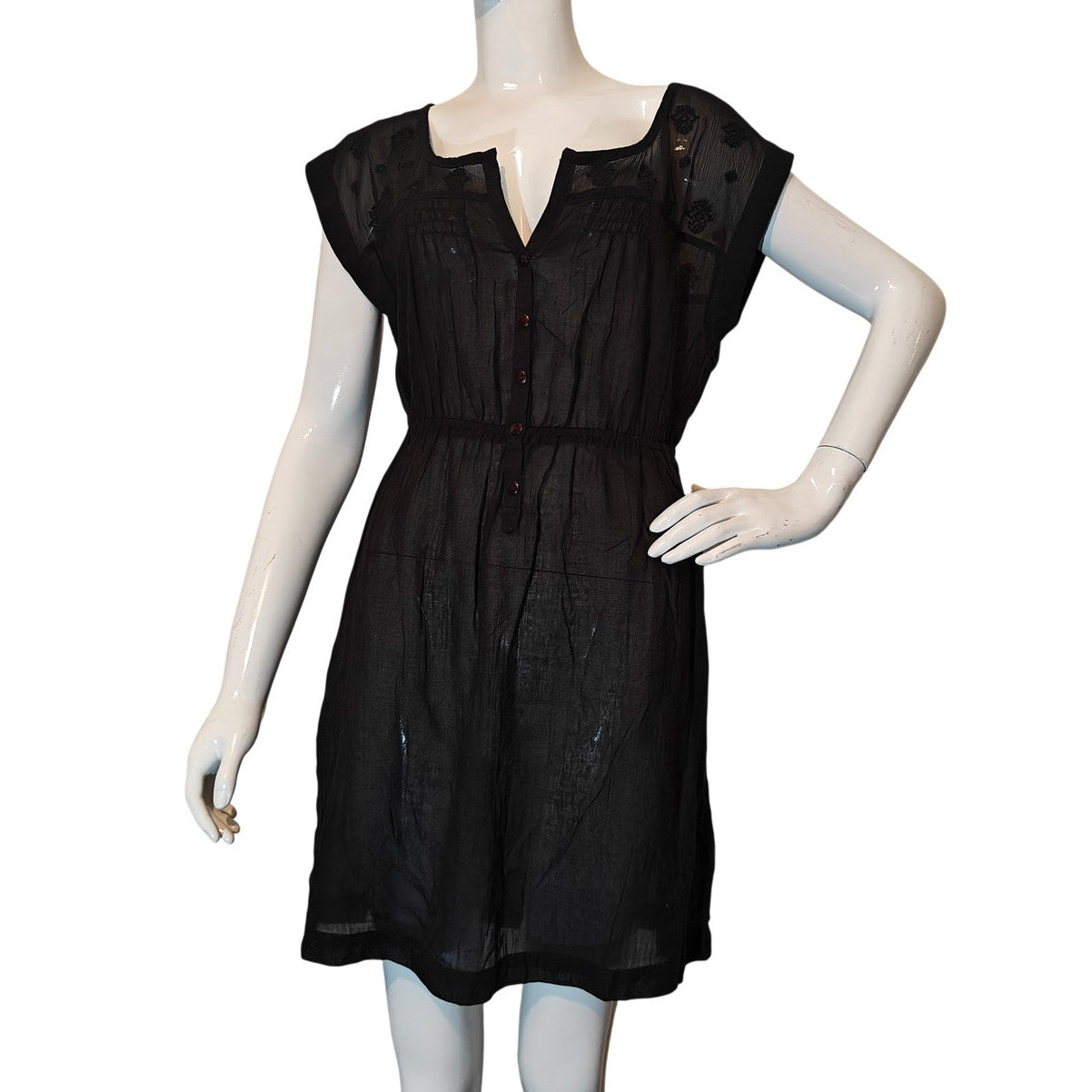 Black Sheer Embroidered Boho Mini Dress