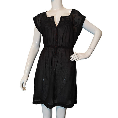 Black Sheer Embroidered Boho Mini Dress