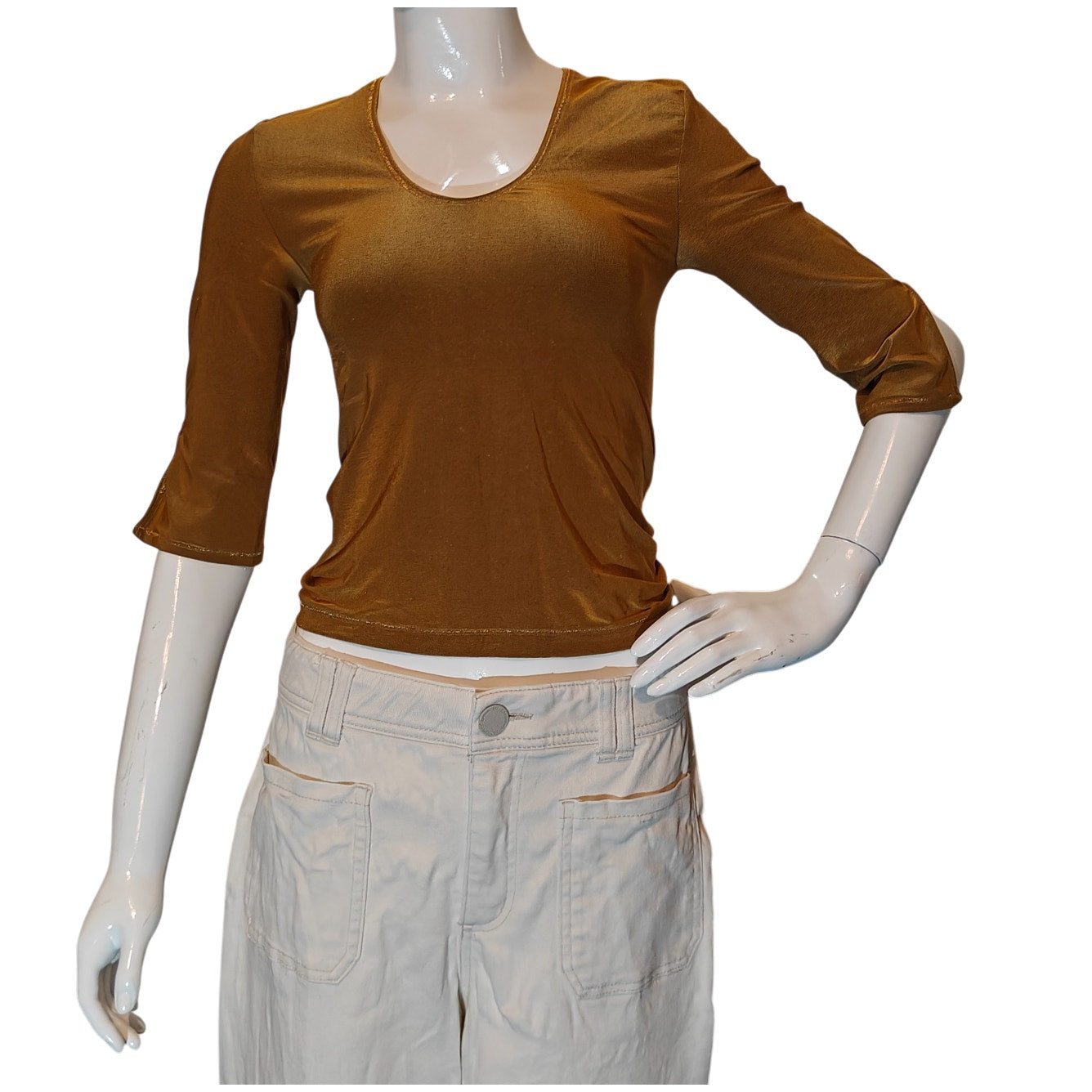 Mustard Scoop Neck 3/4 Sleeve Top