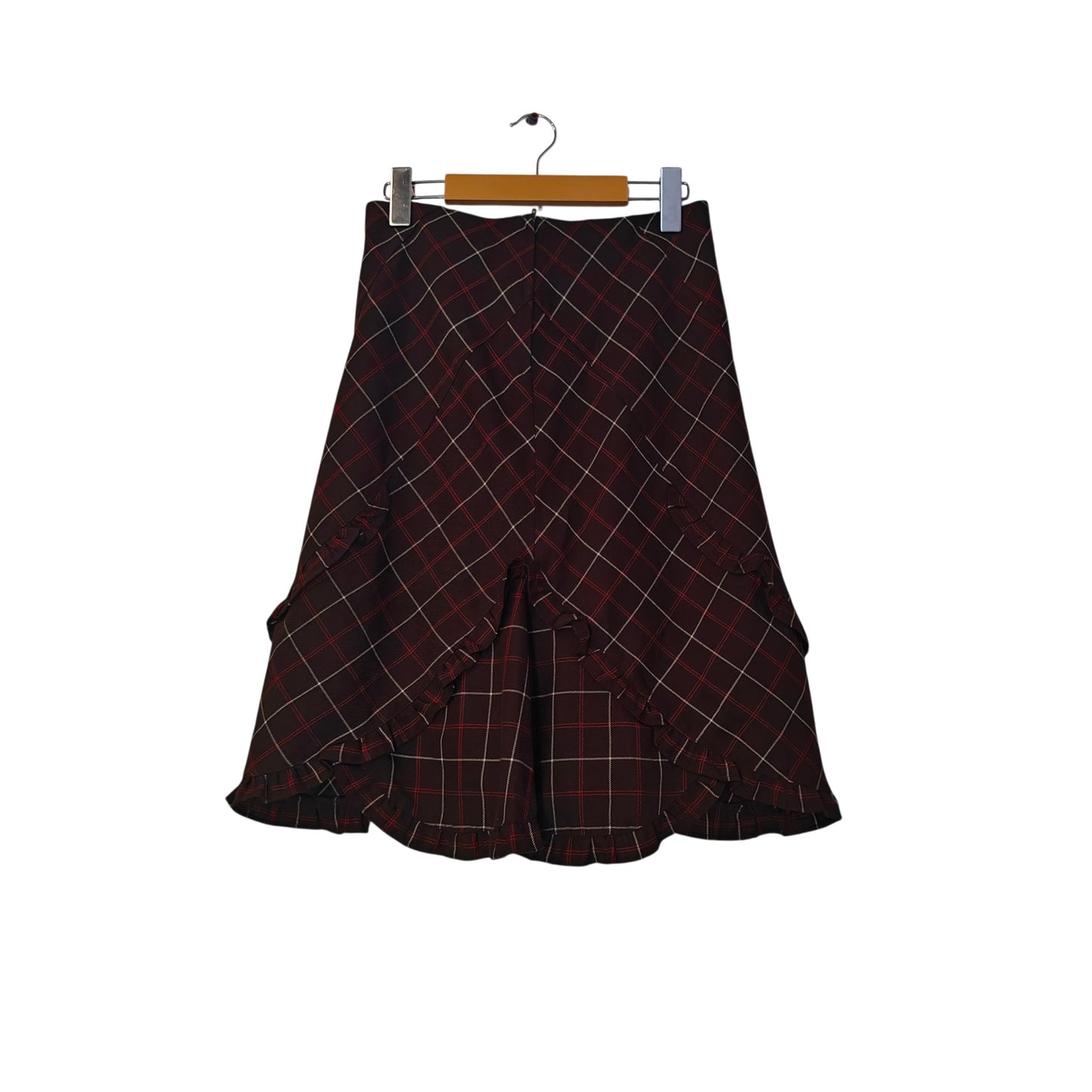 Elbonny Plaid Ruffle Midi Skirt Brown Red Windowpane Flounce Hem Size 64 Japan