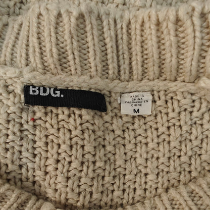 Beige Cable Knit Chunky Crew Sweater