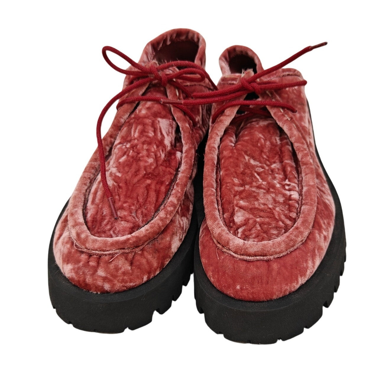Pink Crushed Velvet Lace-Up Loafers