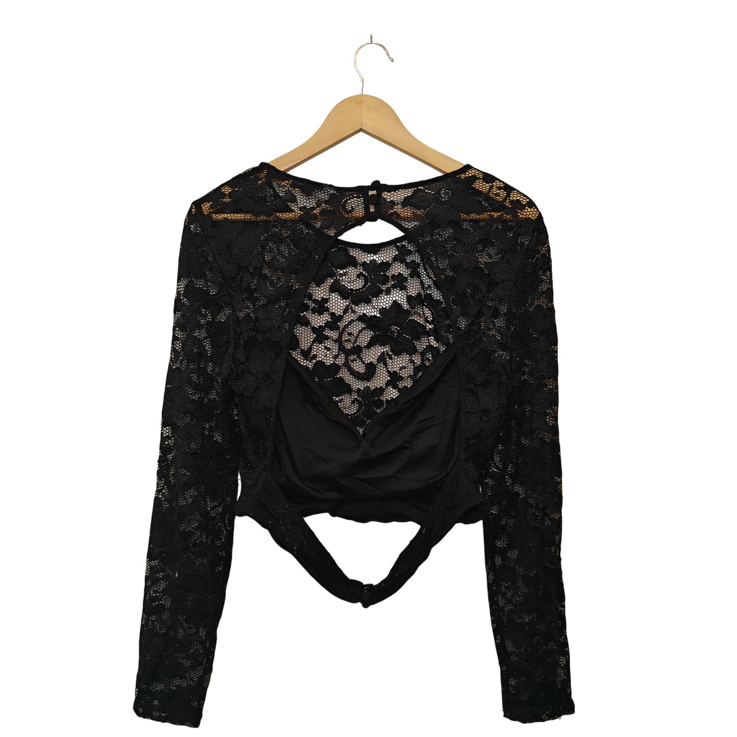 Black Lace Long Sleeve Crop Top