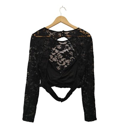 Black Lace Long Sleeve Crop Top