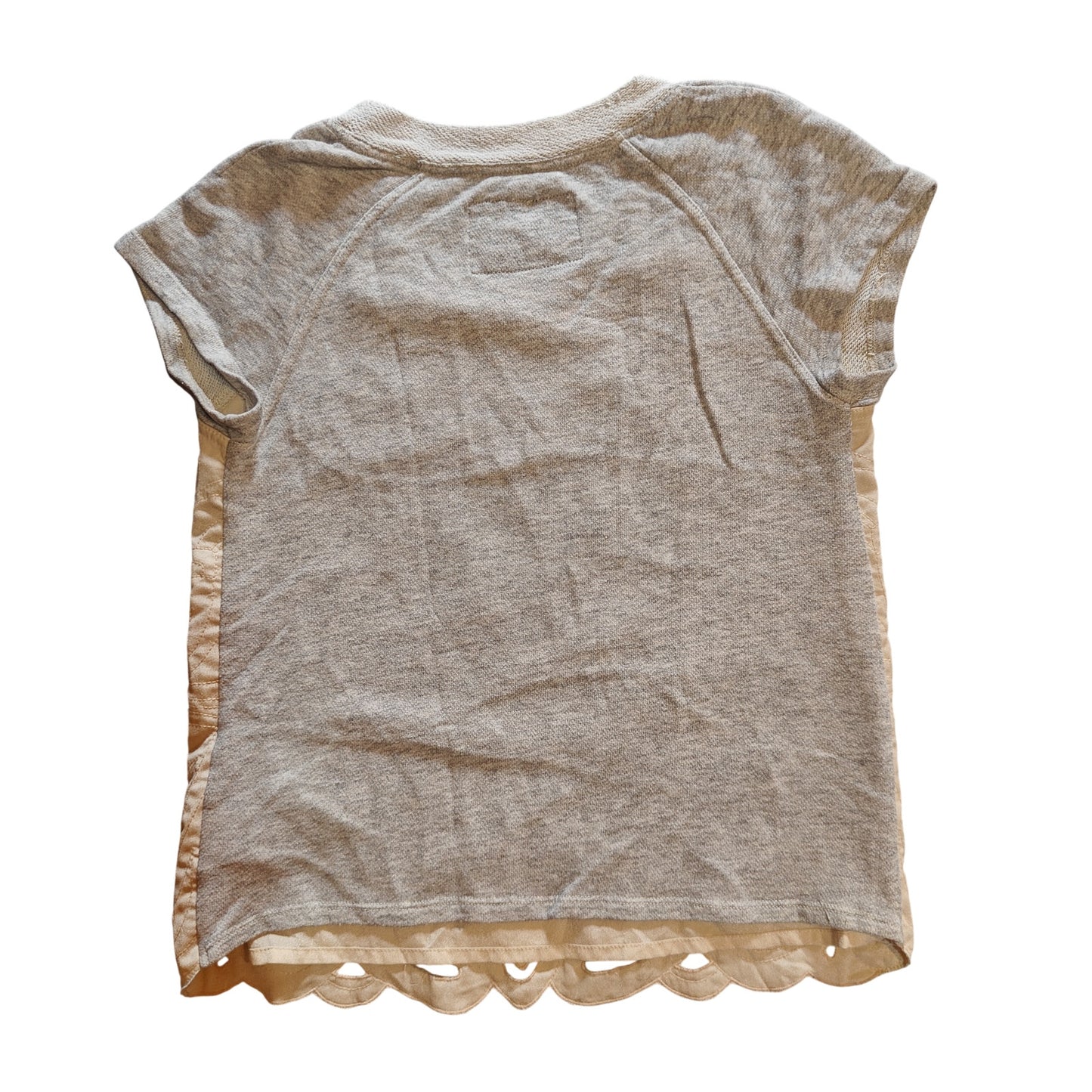 Beige Quilted Embroidered Cutout Short-Sleeve Top