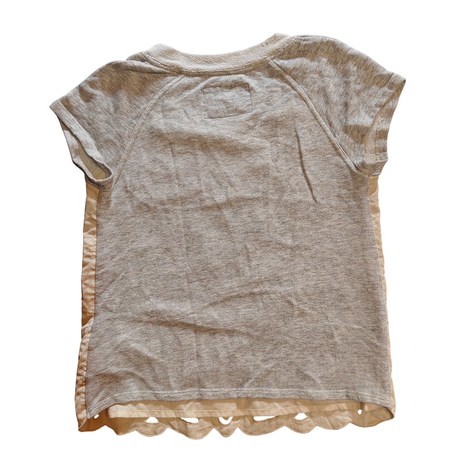 Beige Quilted Embroidered Cutout Short-Sleeve Top