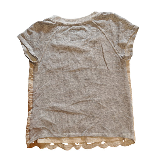 Beige Quilted Embroidered Cutout Short-Sleeve Top