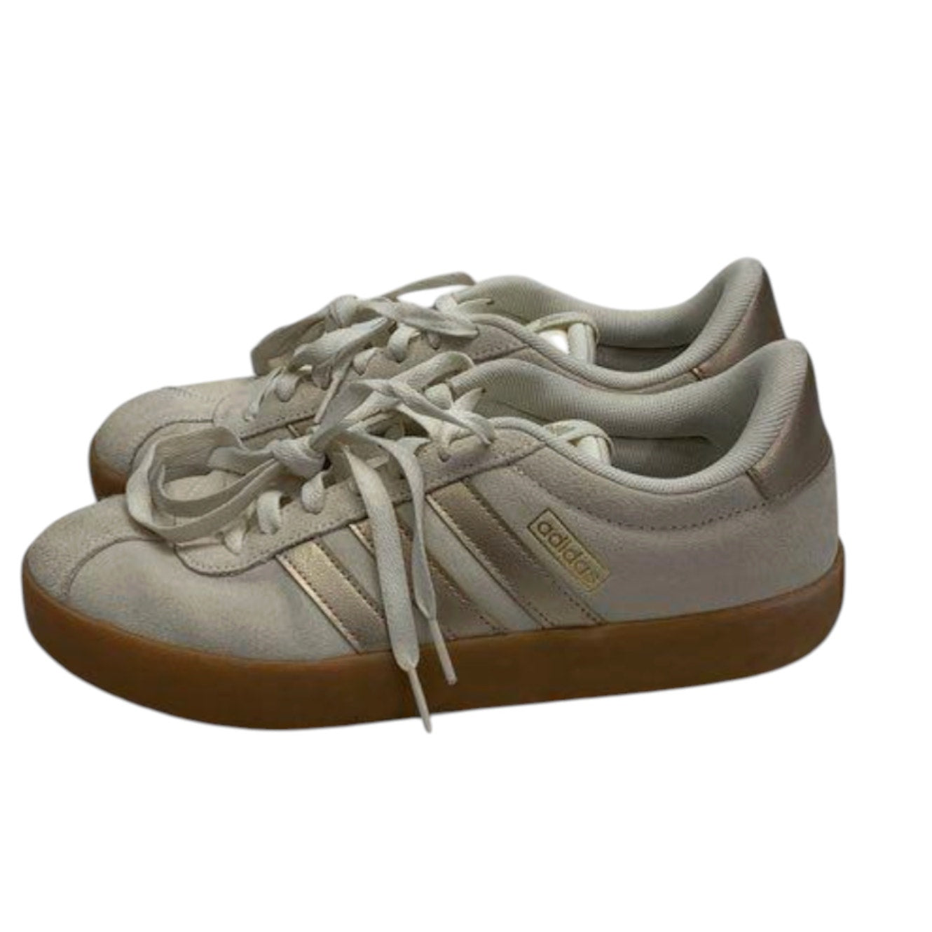 White/Gold Suede Sneakers with Gum Sole