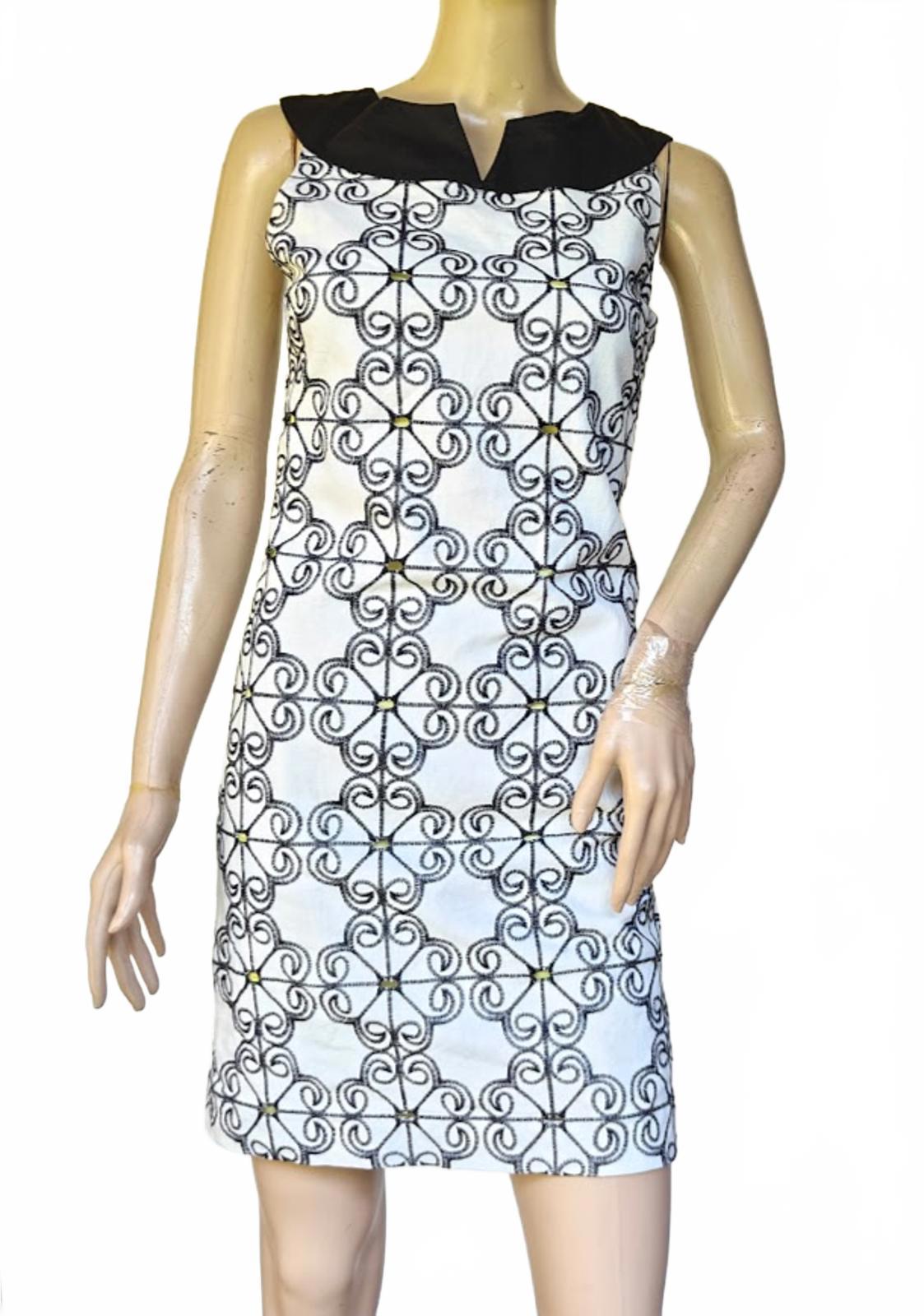 Black and White Linen Blend Sheath Dress