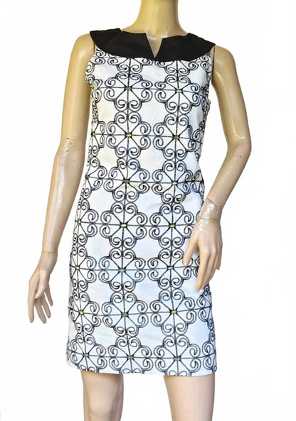 Black and White Linen Blend Sheath Dress