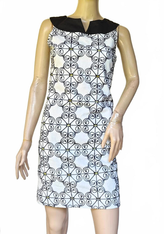 Black and White Linen Blend Sheath Dress