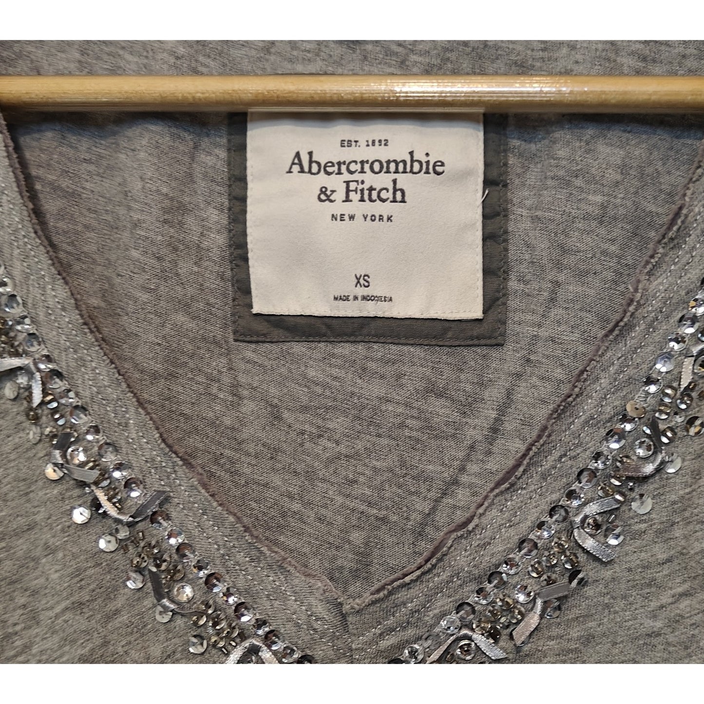 Gray Beaded V-Neck Embellished Tee