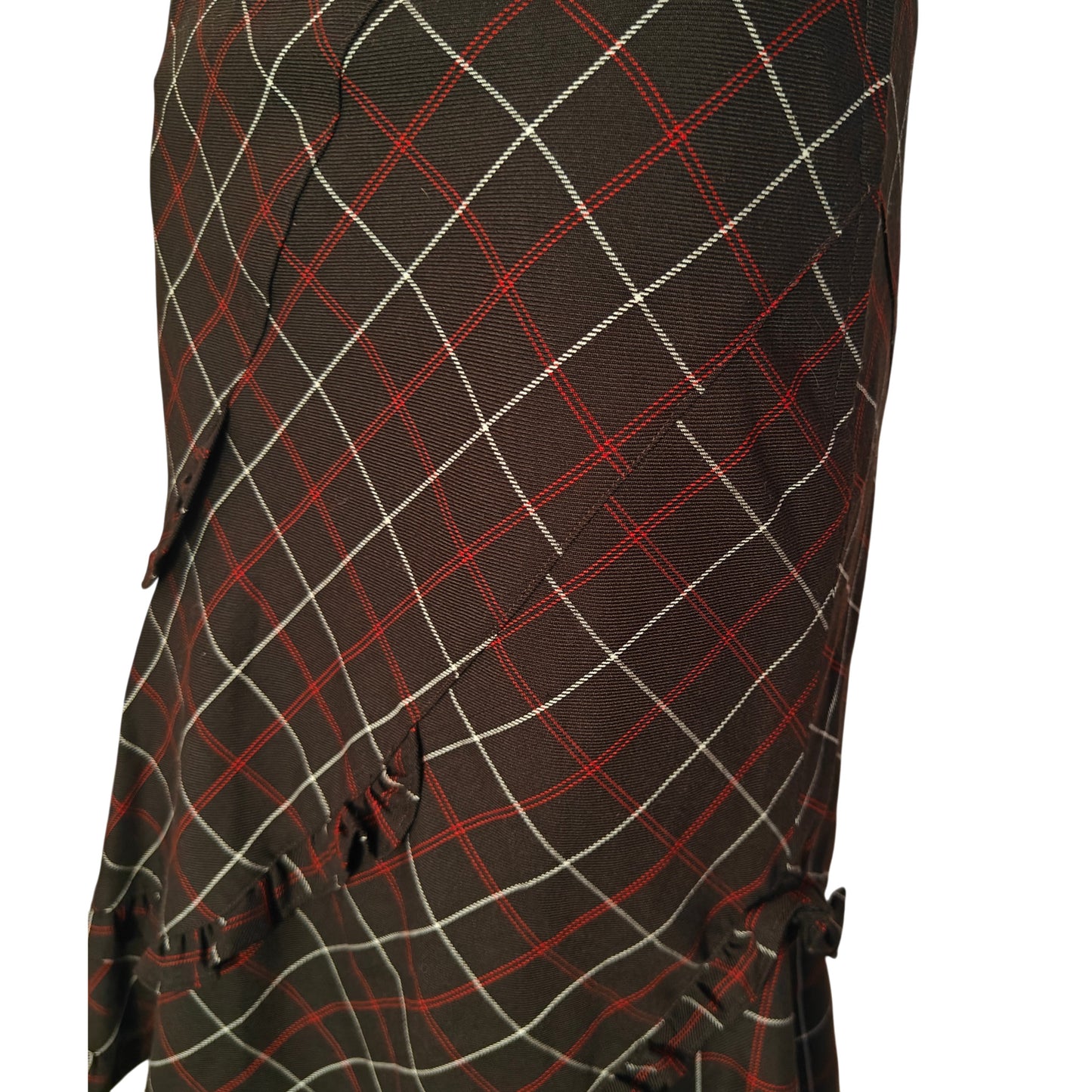 Elbonny Plaid Ruffle Midi Skirt Brown Red Windowpane Flounce Hem Size 64 Japan
