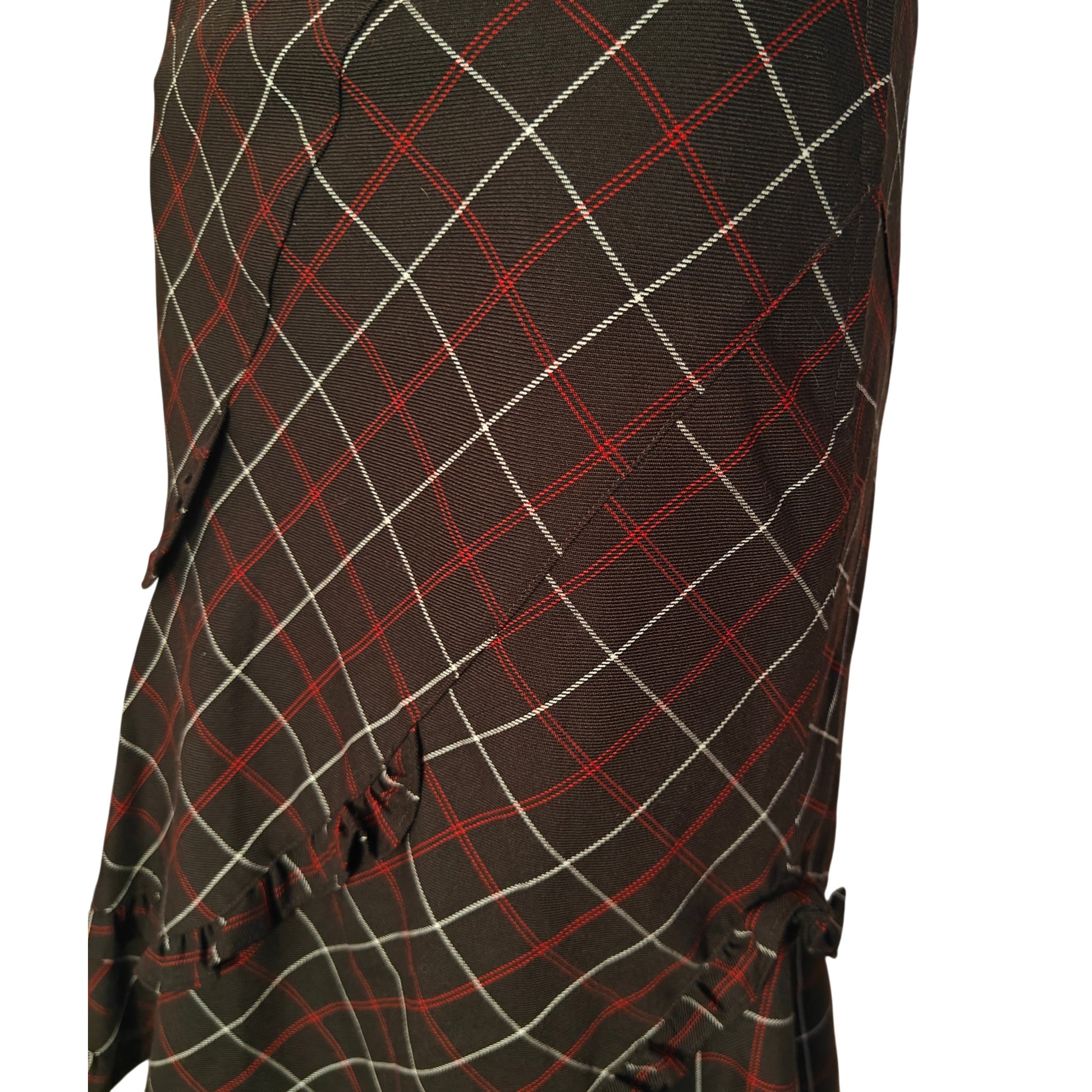 Elbonny Plaid Ruffle Midi Skirt Brown Red Windowpane Flounce Hem Size 64 Japan