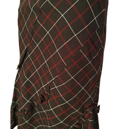 Elbonny Plaid Ruffle Midi Skirt Brown Red Windowpane Flounce Hem Size 64 Japan