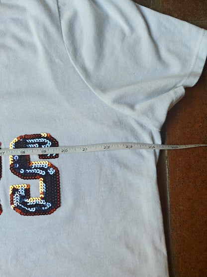 White Sequin Chicago Bears V-Neck Tee