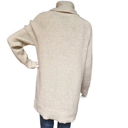 Oatmeal Cowl Neck Ribbed Tunic Sweater
