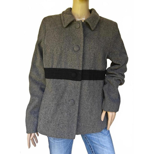 Gray Wool Blend Coat with Black Stripe