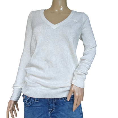 Ivory Wool-Blend V-Neck Sweater