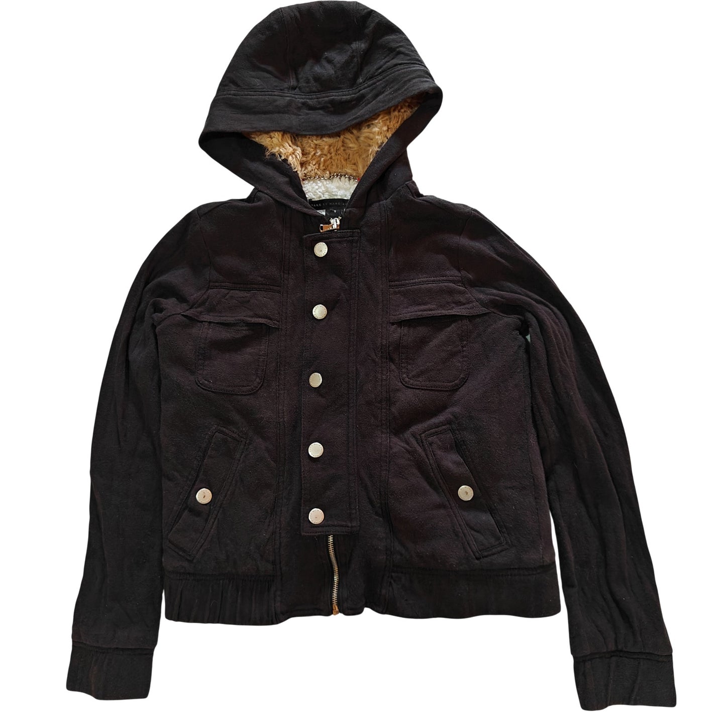Black Sherpa-Lined Hooded Jacket