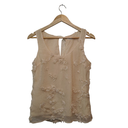 Cream Textured Sleeveless Blouse