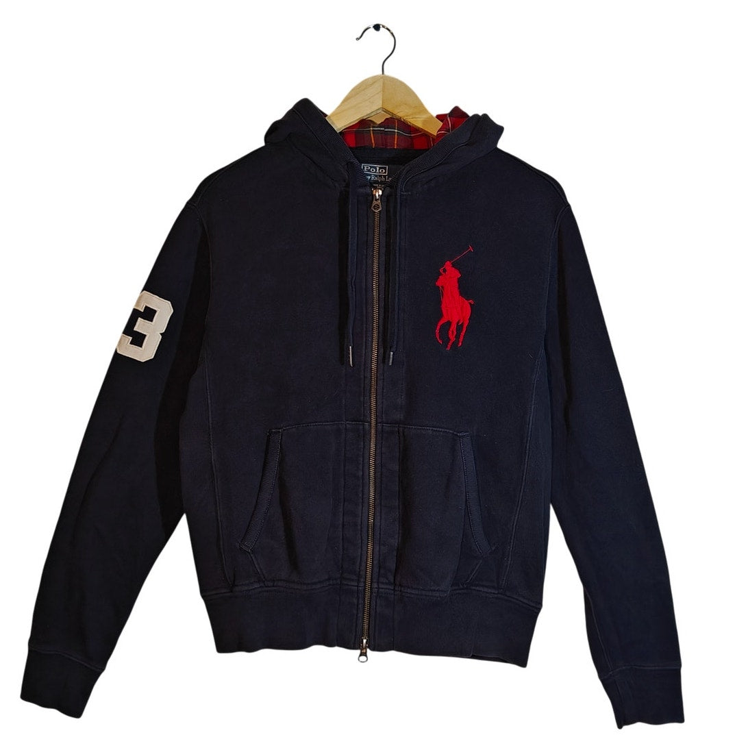 Navy Zip-Up Hoodie With Big Pony