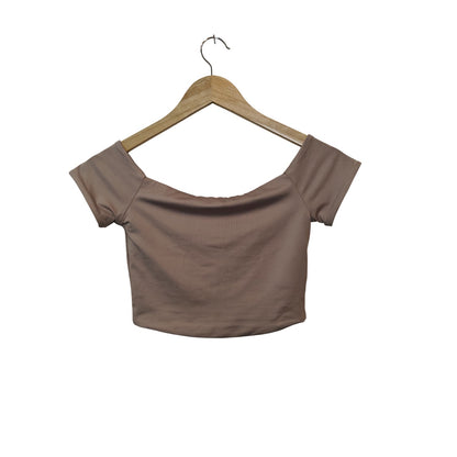 Taupe Off The Shoulder Cropped Top