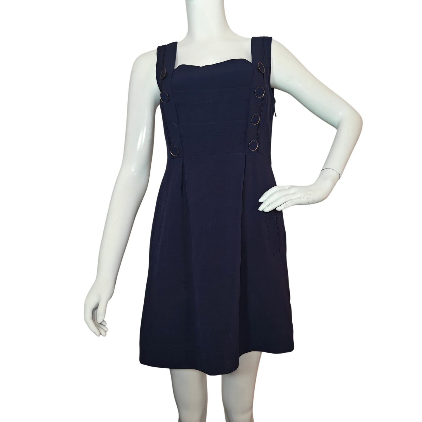 Navy A-Line Mini Dress with Button Detail
