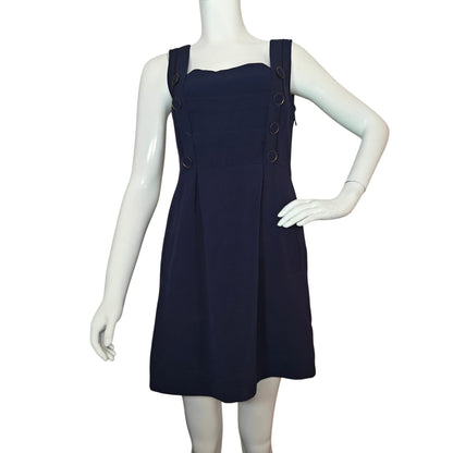 Navy A-Line Mini Dress with Button Detail