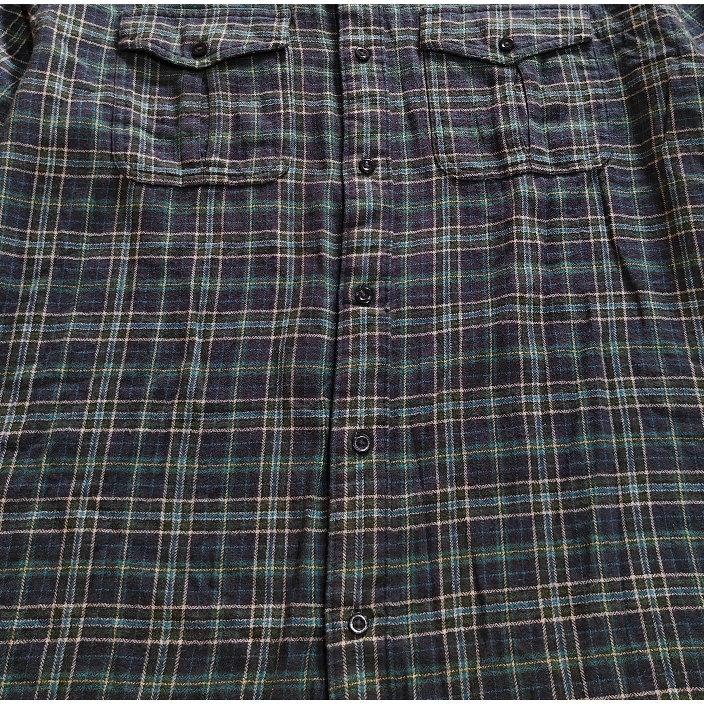 Blue and Green Plaid Flannel Button Up Shirt