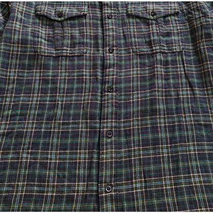 Blue and Green Plaid Flannel Button Up Shirt