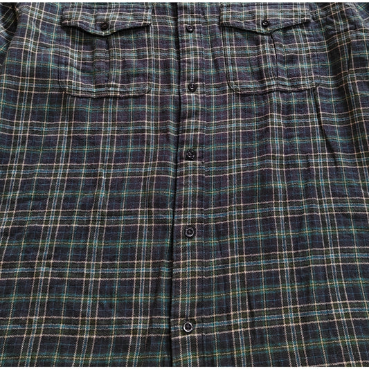 Blue and Green Plaid Flannel Button Up Shirt